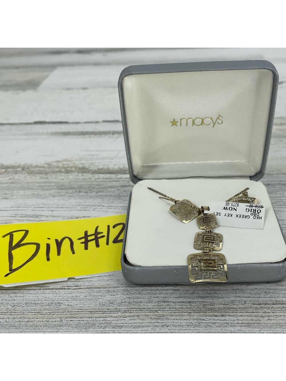 Vintage Greek Key 14k Gold Filled Pendant necklace signed SLC earrings Set
NEW